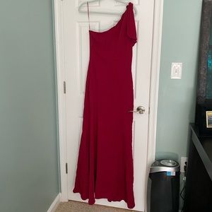 Full length red mermaid one shoulder dress